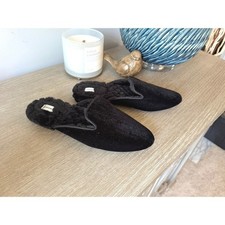 Birdies The Phoebe Velvet Faux Fur Slippers Women Black 9.5