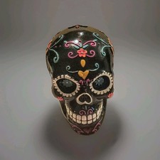 DAY of the DEAD SUGAR SKULL HALLOWEEN CERAMIC COLORFUL DECOR LG BLACK PRE