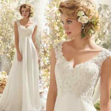 Beach Wedding Dress Plus Size White/Lvory Chiffon Lace Appliques Elegant Dresses