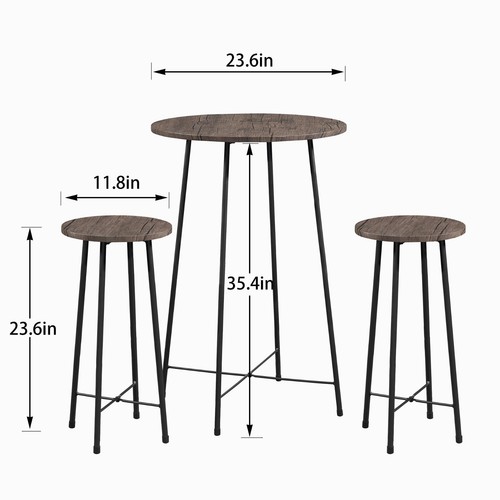 3 Piece Pub Table Set 2 Stools Breakfast Outdoor Round Bar Dining Table Set - Picture 30 of 36