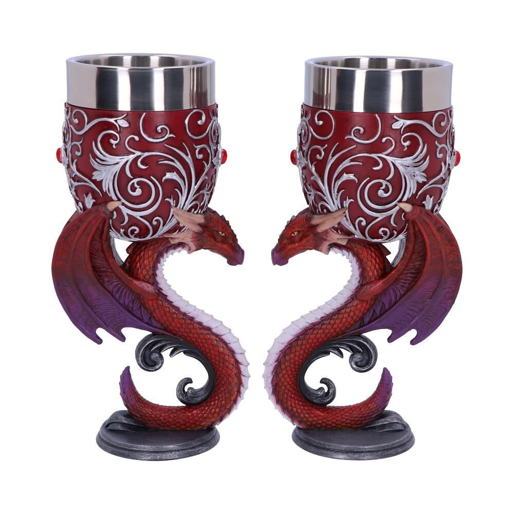 Gothic Wine Goblet Dragons Devotion Twin Dragon Heart Set Of 2 Nemesis Now