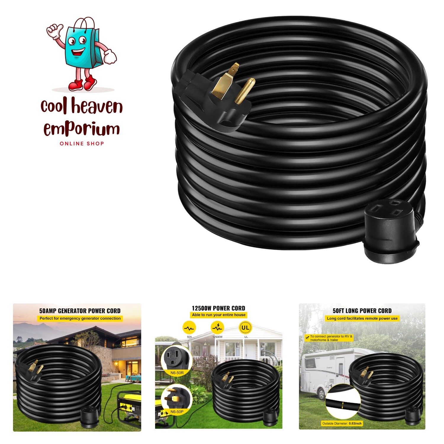 Extension Cord, 50ft 250 Volt, 10 Gauge Heavy Duty Outdoor Welder Extension C...-image