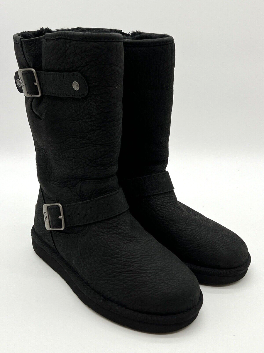 New UGG SUTTER MOTO Mid Calf Leather Buckle Boots For Women Sz