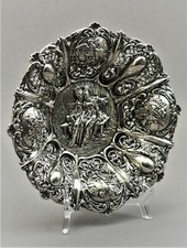 Obstschale Silber 800er Schale Konfekt Korb Tauben Genr&eacute; Szene Alte Liebe (121)