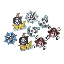 Pkg of 50 PIRATE SKULL 2-hole 1" - 1.25" Wooden Button Scrapbook Craft (9027)