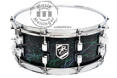 DR Customs Splatter Snare 14x6 Black with Green & Grey Splatter