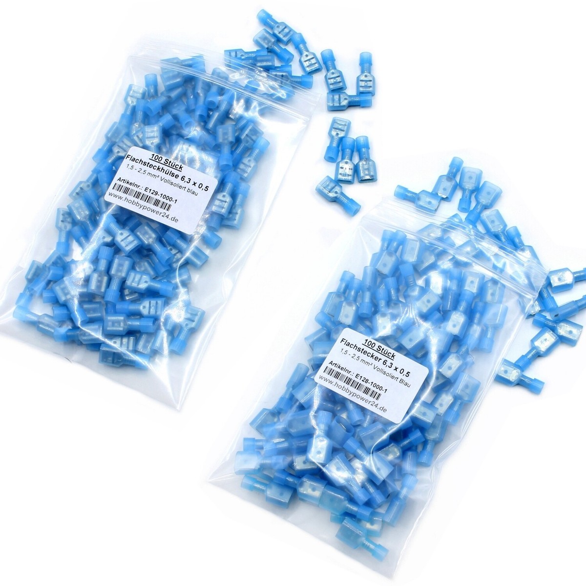 Blau Flachstecker Flachsteckhülsen Kabelschuh Kabel Steckverbinder 1.5