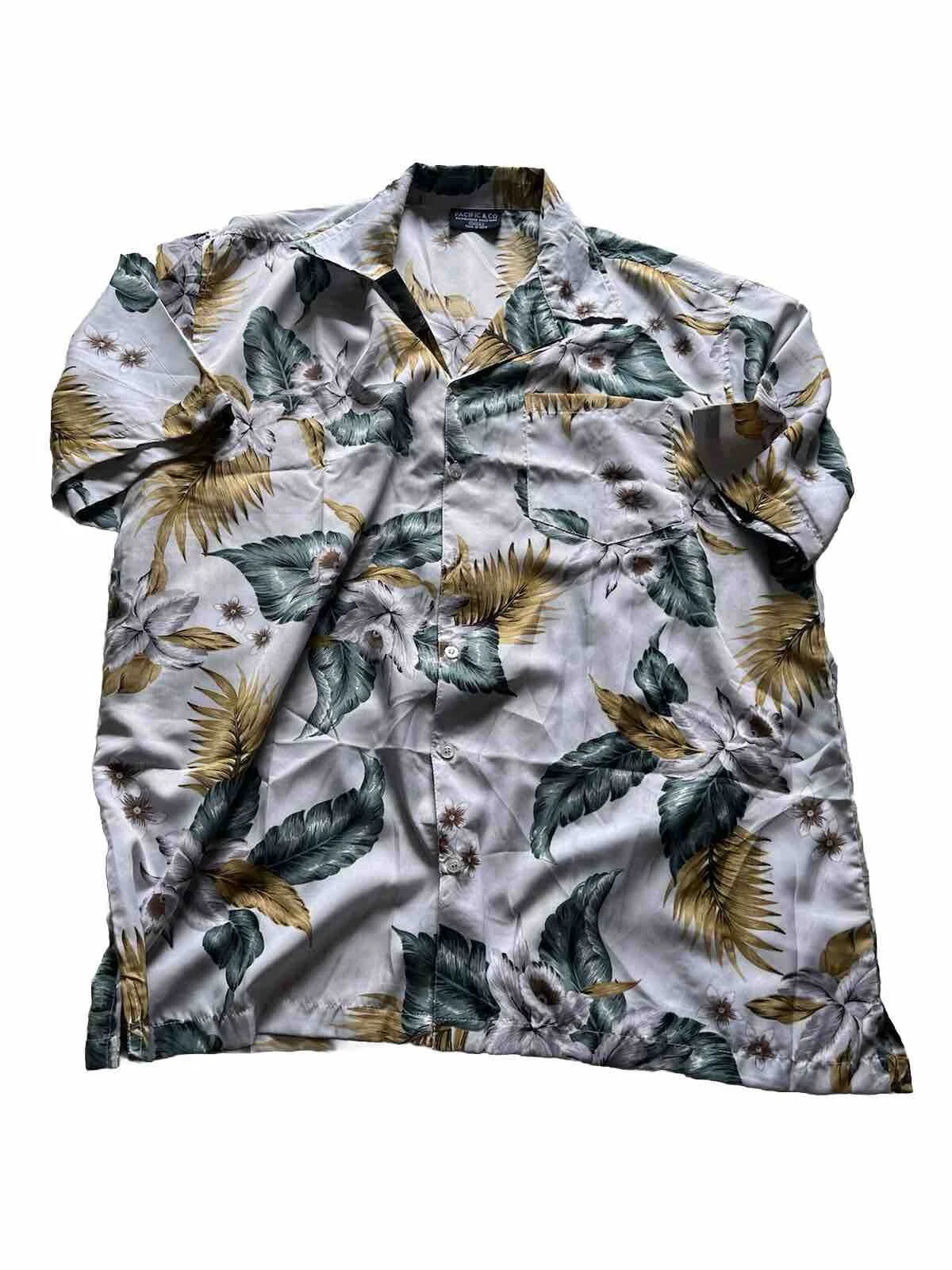 Pacific & Co Size L Hawaiian Shirt Button Down Poly Pocket Length 32” #2700