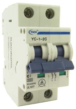 YuCo YC-1-2C Miniature Din Rail Circuit Breaker C-Curve 1-Amp 2P 480VAC 220VDC