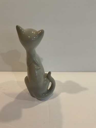 Figurine statue chat assis céramique grise Otagiri 5,5" vintage milieu du siècle - Photo 2/4