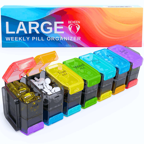 Extra Large Weekly Pill Organizer 2 Times a Day XL Pill Case Am Pm Rainbow Color - Bild 1 von 7
