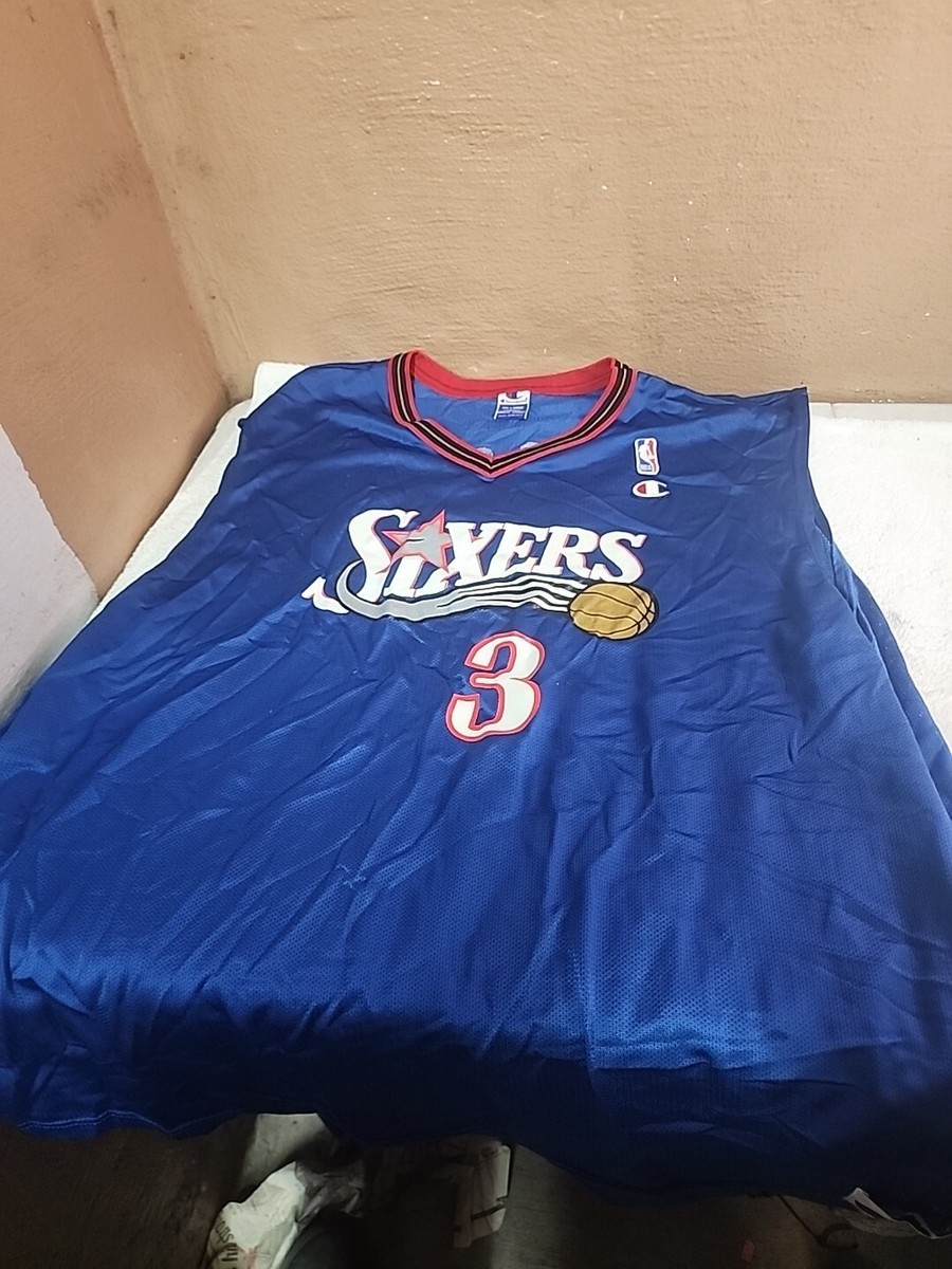 NBA Sixers Allen Iverson #3 Blue Red Champion Mesh Jersey Size X