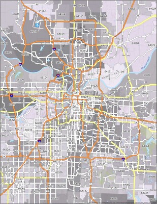 Kansas City Zip Code Map GLOSSY POSTER PICTURE PHOTO PRINT BANNER 11969