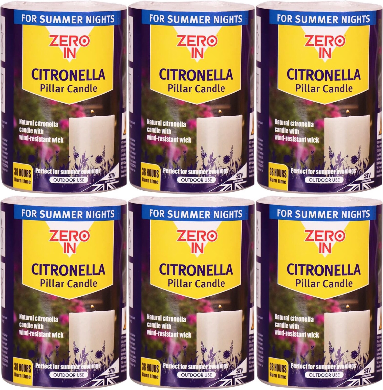 6x Zero In Citronella Garden Patio BBQ Party Picnic Repel Natural Pillar Candle