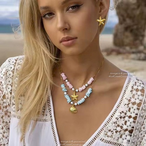 Starfish Summer Love 3 PIECE NECKLACE EARRINGS JEWELRY SET Mermaid Sea Goddess - Picture 18 of 24