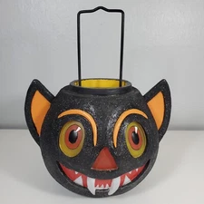 Illuminations Vampire Bat Lantern with Candle Hanger Black Glitter Vintage B