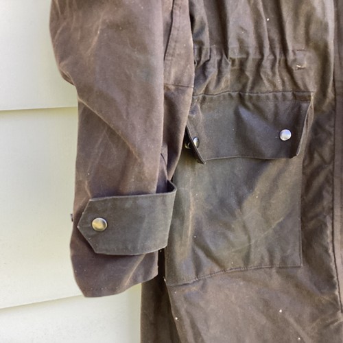 Vintage Australian Outfitters Down Under Brown Oilskin Duster Jacket Sz L - Picture 6 of 10