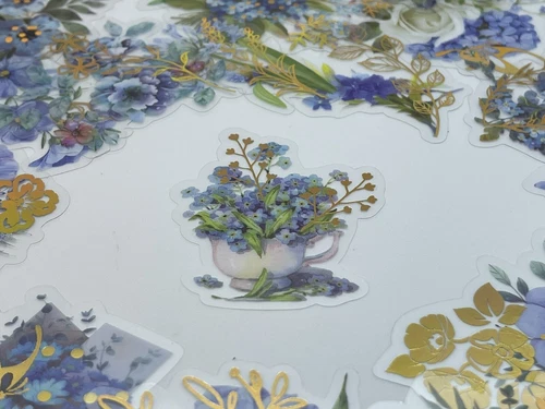 Blue Flowers Floral Vinyl x 20 Stickers NO Repeat Cool Gift