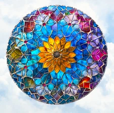 Floral with Silver Faux Stained-Glass WINDOW CLING Size 8" Round Vinyl