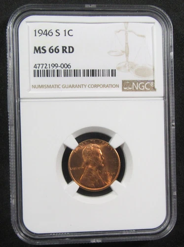 1946-S 1c NGC MS66 Red. Fresh ultra-gem red Lincoln cent. (1124028)
