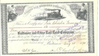 Civil War Bvt. General O. Smith & Baronet Tennant Signed 1890 Stock Certificate