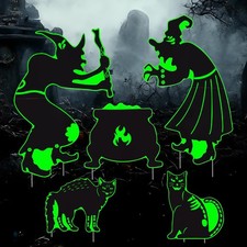 Halloween Yard Signs Decorations Outdoor - 5 Pack Large PVC Witch with Glow i...