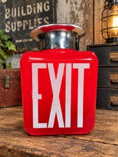 Vintage Red Glass Exit Light Fixture Theater Commercial Sign Metal Housing B11