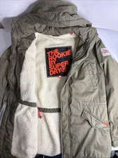 Superdry Hooded Rookie Edition Military Sherpa Lined Parka Jacket Mens Med Green
