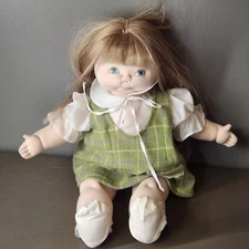 Vintage 1986 Cloth Doll Handmade Signed #34 Plaid Dress Plush Toy Stuffed Animal