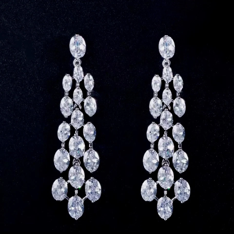 18k White Gold Filled Lab-Created Sapphire Necklace Earrings Set Wedding Jewelry - Image 3 of 4