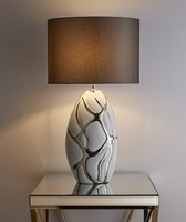 Tall white with silver Table lamp in a ceramic finish and dark grey lampshade