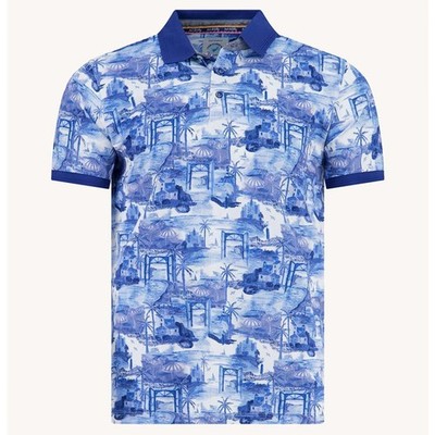 A Fish named Fred Herren Poloshirt Slim Fit blau Insel Print 33.303 607 cobalt