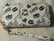  Blush Kiss Glitter Paris Eiffel Tower Butterfly Print Wristlet Wallet #G. CA#3