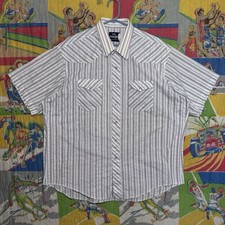 Vintage 90s Wrangler Western Striped Pearl Snap Button Shirt Size XXL White