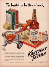 Kentucky Tavern 1940s Vintage Print Ad Bourbon Whiskey Bar Tools Cocktail Books