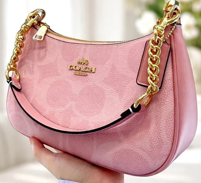 COACH ピンク ロゴ入り ショルダーバッグ CAL51 Coach Teri Shoulder Bag In Signature Canvas CAL51 Powder Pink NWT
