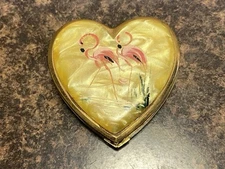 Vintage Superb Heart Shaped Flamingo Compact 50s 1950s USA