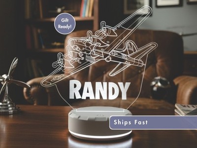 Personalized Vintage Bomber Airplane LED Night Light with Custom Name