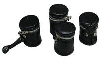 4 - Vintage Camera Strap Black Leather Zipper 35mm Film Roll Storage Holders