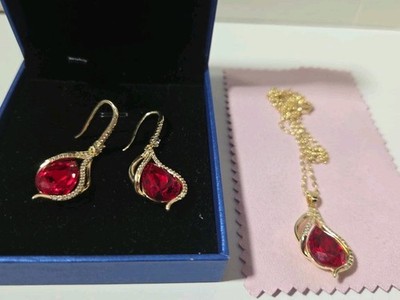 Austrian Crystal Hollow Teardrop Halo Drop Twisted Dangle Earrings 14K Rose SET