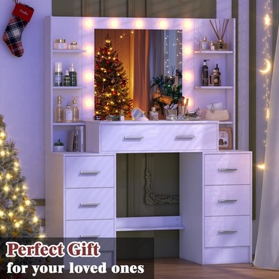 7-Drawer Dresser Desk LED Lights Mirror Vanity Makeup Table White Dressing Table | eBay 7-Drawer Dresser Desk LED Lights Mirror Vanity Makeup Table White Dressing Table | eBay