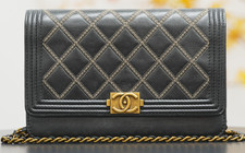 CHANEL Leboy Woc Wing forward line Diamond pattern Shoulder bag Black Gold Women