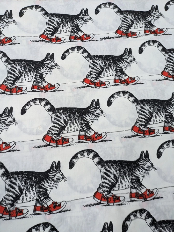 Vintage Burlington House Cat Print Flat Sheet Full Sneakers USA Percale Bedding - Изображение 2 из 4