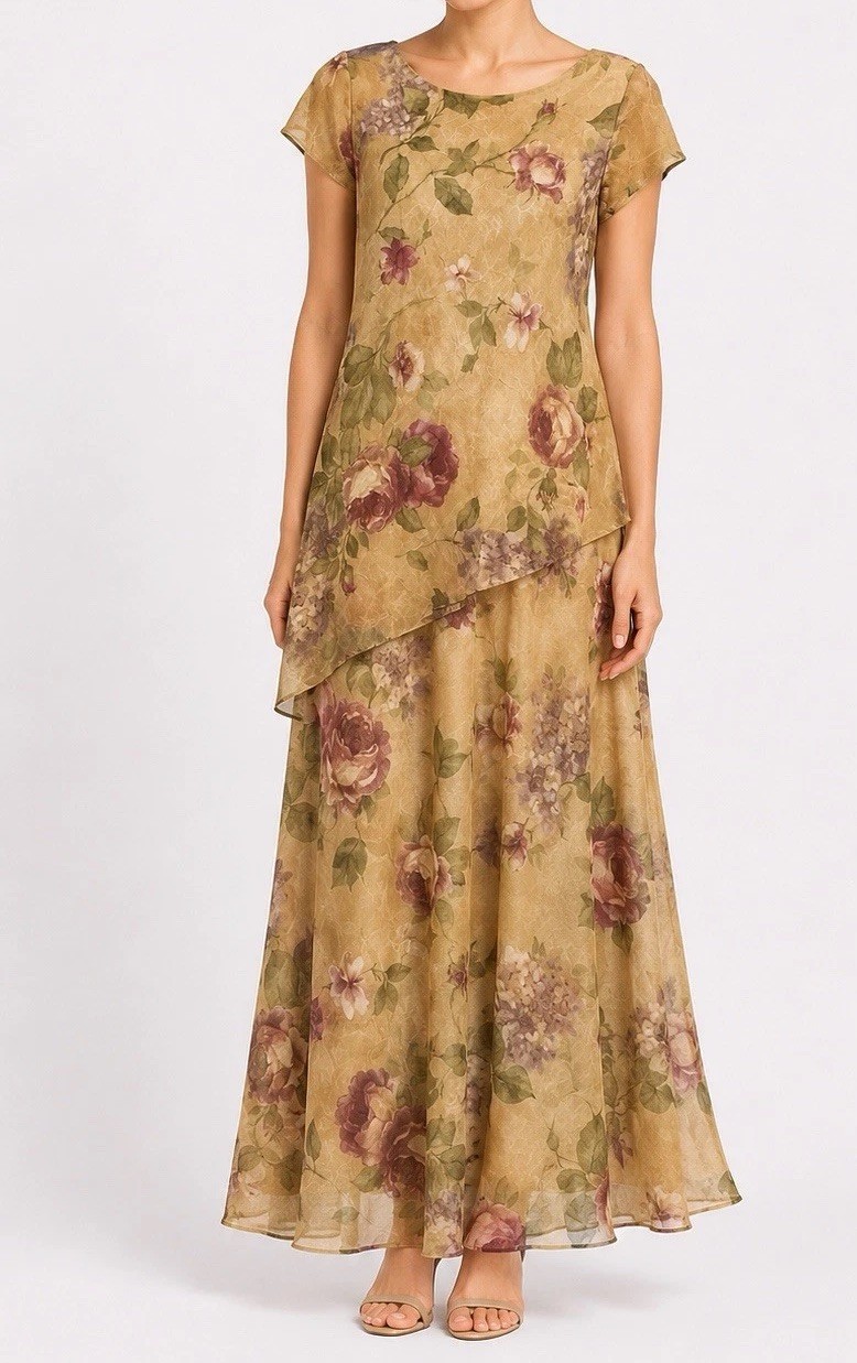 Jessica Howard 2 pc set Blouse & Skirt Size 12 Beige Floral USA