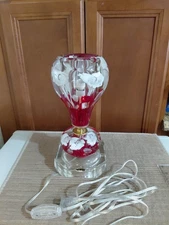 Rare Red & White St. Clair Tv Paperweight Table Lamp Blown Glass