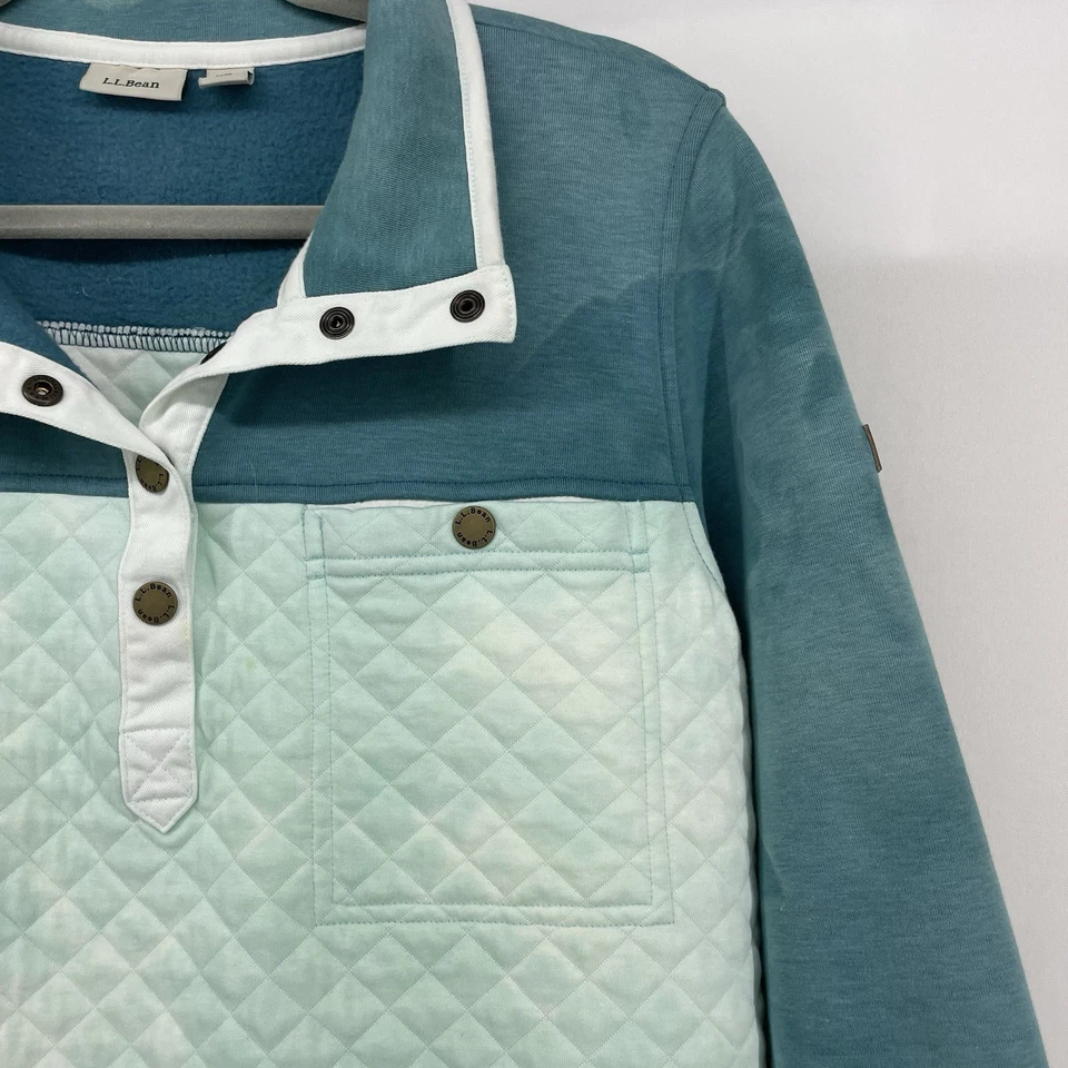 LL Bean Talla XL Acolchada Pullover Sudadera Botón a Presión Bloques de Color Cuello Simulado Foto 3 de 4