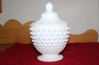 Vintage Fenton Milk Glass Hobnail White Footed 7" Candy Nut Jar W/ Lid L@@K!