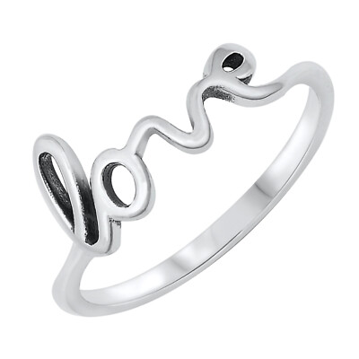Solid 925 Sterling Silver 7mm Love Script Cursive Letter Ring Sizes 4 ...