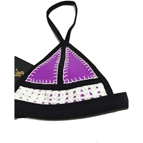 Women's Wet suit Neoprene Bikini Stitch Crochet Triangle Top Brazilian Swimsuit - Picture 39 of 40