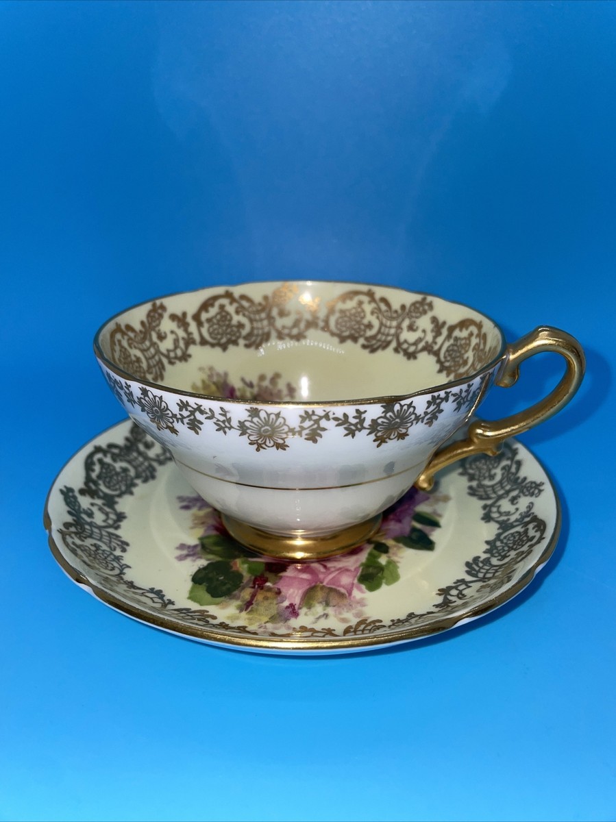 STANLEY FINE BONE CHINA CUP AND SAUCER ROSES AND GOLD FILIGREE MADE IN  ENGLAND